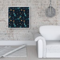"Warren Reed - Designer Christmas Stocking In A Starry Night Sky Framed Canvas in Off-White - Size: W30"" x H30""" - thumbnail 2