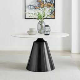 FurnitureboxUK Nina White Marble Effect Round Ceramic Dining Table in Off-White - thumbnail 2
