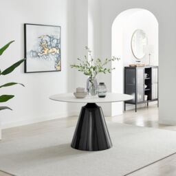 FurnitureboxUK Nina White Marble Effect Round Ceramic Dining Table in Off-White - thumbnail 1