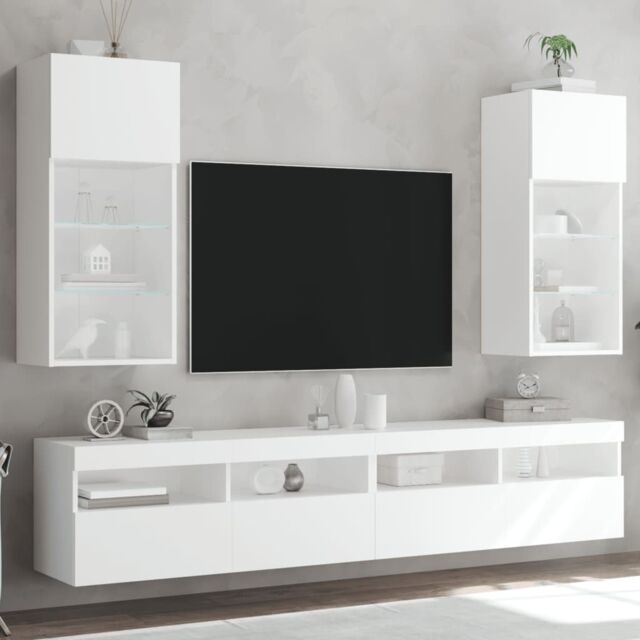 Berkfield Home TV Cabinets with LED Lights 2 pcs White 40.5x30x90 cm - image 1
