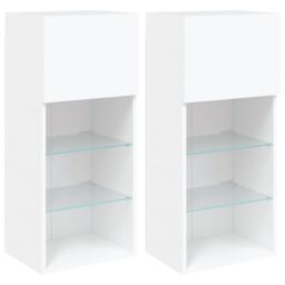 Berkfield Home TV Cabinets with LED Lights 2 pcs White 40.5x30x90 cm - thumbnail 2