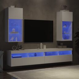 Berkfield Home TV Cabinets with LED Lights 2 pcs White 40.5x30x90 cm - thumbnail 4
