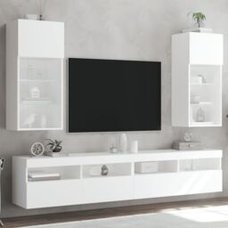 Berkfield Home TV Cabinets with LED Lights 2 pcs White 40.5x30x90 cm - thumbnail 1