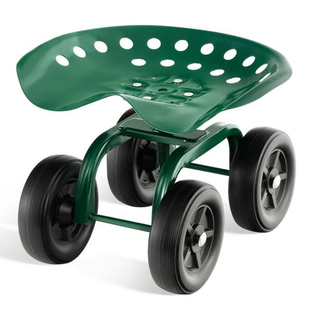 Gymax Garden Cart Rolling Workseat Rolling Garden Stool Cart 360°Swivel Seat in Green - image 1