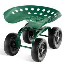 Gymax Garden Cart Rolling Workseat Rolling Garden Stool Cart 360°Swivel Seat in Green - thumbnail 1