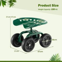 Gymax Garden Cart Rolling Workseat Rolling Garden Stool Cart 360°Swivel Seat in Green - thumbnail 2