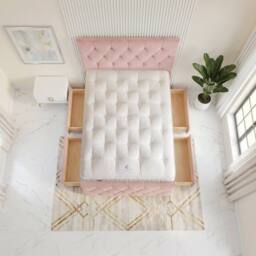 "Somnior Ziggy Velvet Divan Bed Mattress 4 Draw 54"" Headboard 22"" Footboard in Pink - Size: Small Double"