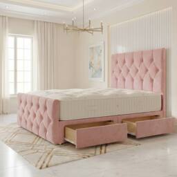 "Somnior Ziggy Velvet Divan Bed Mattress 4 Draw 54"" Headboard 22"" Footboard in Pink - Size: Small Double" - thumbnail 6