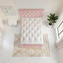 "Somnior Ziggy Velvet Divan Bed Mattress 4 Draw 54"" Headboard 22"" Footboard in Pink - Size: Small Double" - thumbnail 3