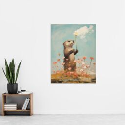 "Artery8 The Otters Gift Artwork Floral Watercolour Crimson & Blue Extra Large XL Unframed Wall Art Poster Print - Size: W24"" x H32""" - thumbnail 4