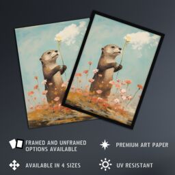 "Artery8 The Otters Gift Artwork Floral Watercolour Crimson & Blue Extra Large XL Unframed Wall Art Poster Print - Size: W24"" x H32""" - thumbnail 2