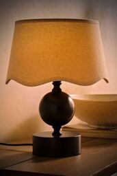 ValueLights Anthony Candlestick Table Lamp with Linen Scallop Lamp Shade & Bulb in Cream - thumbnail 2