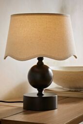 ValueLights Anthony Candlestick Table Lamp with Linen Scallop Lamp Shade & Bulb in Cream