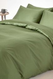 Homescapes Sateen Cotton Duvet Cover Set 400 TC in Green - Size: Single - thumbnail 2