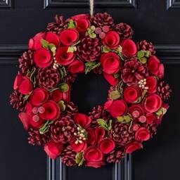 Dibor 35cm Red Crimson Rose Christmas Wreath with Tree Wreath Hanger - thumbnail 2