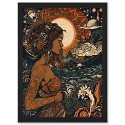 Artery8 Gaia Mother Nature Modern Art Nouveau Folk Art Artwork Framed Wall Art Print A4 in Black - thumbnail 1