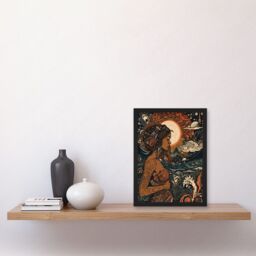 Artery8 Gaia Mother Nature Modern Art Nouveau Folk Art Artwork Framed Wall Art Print A4 in Black - thumbnail 2