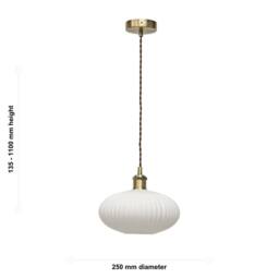 First Choice Lighting Set of 2 Baton - White Ribbed Oval Glass Antique Brass Retro Pendants - thumbnail 6