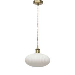 First Choice Lighting Set of 2 Baton - White Ribbed Oval Glass Antique Brass Retro Pendants - thumbnail 2