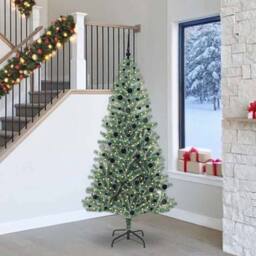 Berkfield Home Stunning Artificial Christmas Tree Snow Flocked with LED Light 240 cm in Green - thumbnail 2