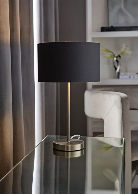 ValueLights Charlie Fabric Drum & Chrome Inner Shade Chrome Stem Table Lamp & Bulb in Charcoal - image 1