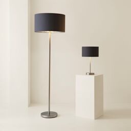 ValueLights Charlie Fabric Drum & Chrome Inner Shade Chrome Stem Table Lamp & Bulb in Charcoal - thumbnail 6