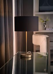 ValueLights Charlie Fabric Drum & Chrome Inner Shade Chrome Stem Table Lamp & Bulb in Charcoal - thumbnail 2
