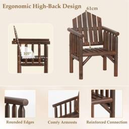 VOGREX Outdoor Wood Armchair Wooden Patio Dining Chair in Brown - thumbnail 3