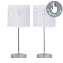 First Choice Lighting Set of 2 Chrome Touch Operated Table Lamps with White Cut Out Shades in Silver - thumbnail 1