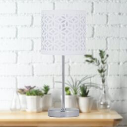 First Choice Lighting Set of 2 Chrome Touch Operated Table Lamps with White Cut Out Shades in Silver - thumbnail 8