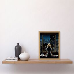 Artery8 Wall Art Print Alfred Hitchcock Rear Window Inspired Hyperrealist Painting Watching Neighbours at Night Artwork Framed A4 in Light Oak - thumbnail 2