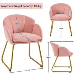 Kelvenix Flower Shape Velvet Vanity Chair pink - Size: 0.6m2 - thumbnail 2