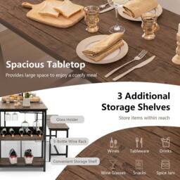 Gymax Dining Table & 2 Benches Set With Wine Rack & Storage Shelf in Brown - thumbnail 8