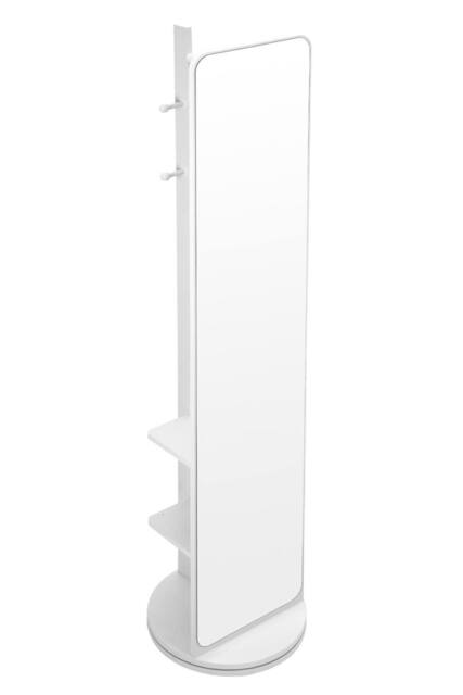 Living and Home 360° Rotating Full-Length Mirror with Coat Rack in White