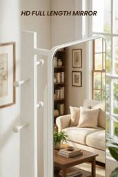 Living and Home 360° Rotating Full-Length Mirror with Coat Rack in White - thumbnail 4