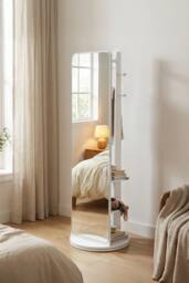 Living and Home 360° Rotating Full-Length Mirror with Coat Rack in White - thumbnail 3