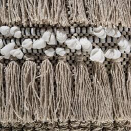 Wyld and Coco Beige Handwoven Cotton Pouffe with Tassels - Round Boho Footstool - thumbnail 6