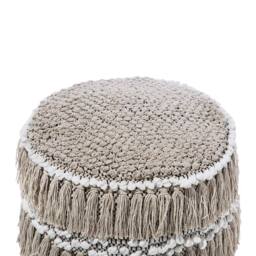 Wyld and Coco Beige Handwoven Cotton Pouffe with Tassels - Round Boho Footstool - thumbnail 4