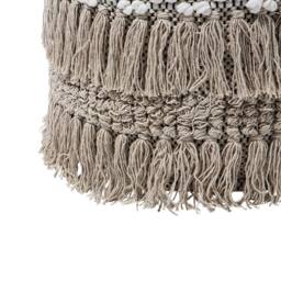 Wyld and Coco Beige Handwoven Cotton Pouffe with Tassels - Round Boho Footstool - thumbnail 5