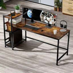 Rafaelo Mobilia Industrial 4 Tier Writing Desk 160CM Wide in Dark Brown