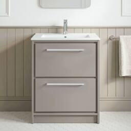 Balterley Bathroom Floor 2 Soft Close Drawer Vanity Unit Basin, Grey, 600mm in Grey - thumbnail 3