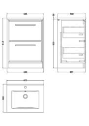 Balterley Bathroom Floor 2 Soft Close Drawer Vanity Unit Basin, Grey, 600mm in Grey - thumbnail 2