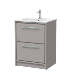 Balterley Bathroom Floor 2 Soft Close Drawer Vanity Unit Basin, Grey, 600mm in Grey - thumbnail 1