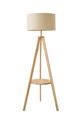 ValueLights Morrigan Natural Wood Tripod Floor Lamp with Fabric Drum Lamp Shade - thumbnail 6