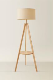 ValueLights Morrigan Natural Wood Tripod Floor Lamp with Fabric Drum Lamp Shade - thumbnail 3