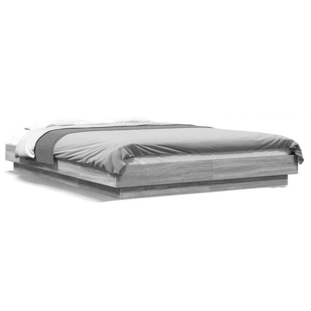 Berkfield Home Bed Frame with LED Lights without Mattress Grey Sonoma 120x200cm - Size: Small Double - image 1