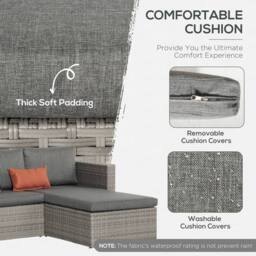OUTSUNNY 3 PCS Outdoor PE Rattan Furniture Sofa Set w/ Tempered Glass Table & Cushions in Grey - thumbnail 6