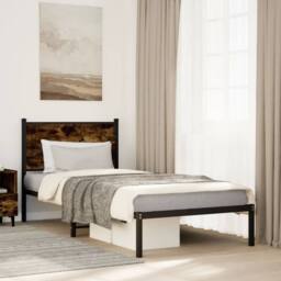 Berkfield Home Metal Bed Frame without Mattress Smoked Oak 90x200 cm in Brown - thumbnail 2
