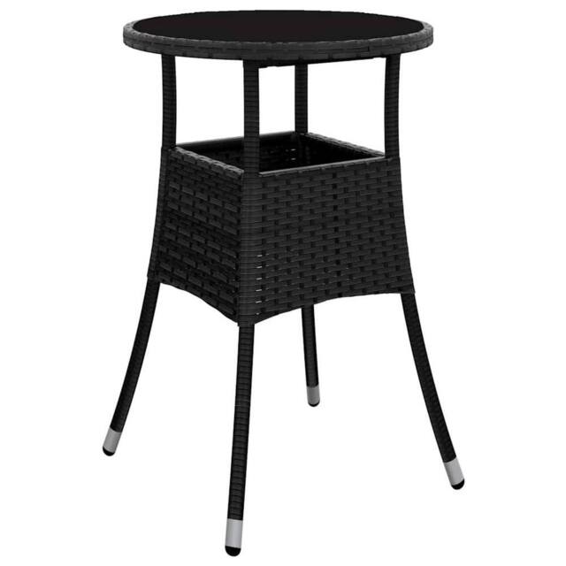 Berkfield Home Garden Table Ã˜60x75 cm Tempered Glass & Poly Rattan Black - Size: 60x75 cm - image 1