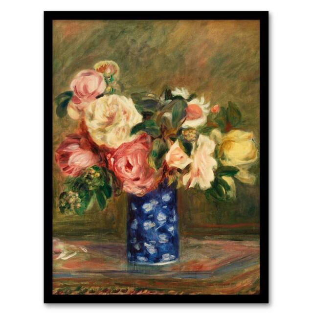 Artery8 Pierre Auguste Renoir Framed Wall Art Print Bouquet of Roses in Brown - Size: A4 - image 1